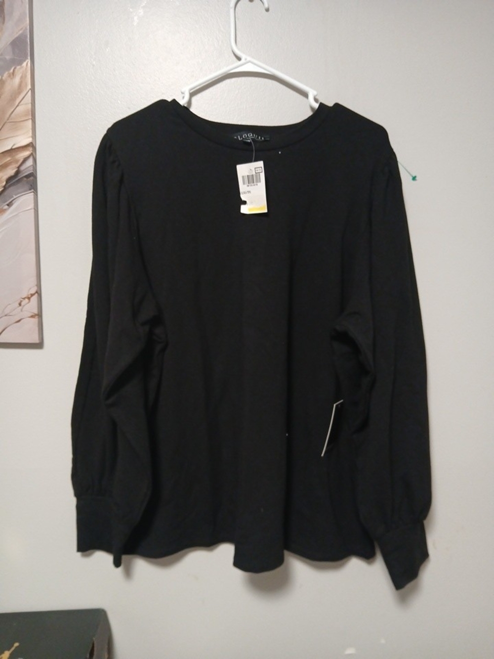Eloquii Black Long-Sleeve Crewneck Top with Balloon Sleeves